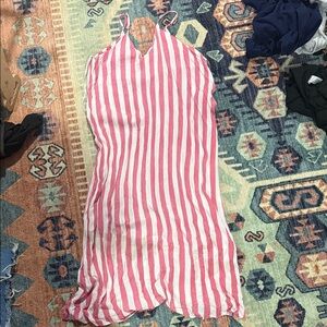 Impressions Pink and White Striped Midi Dress